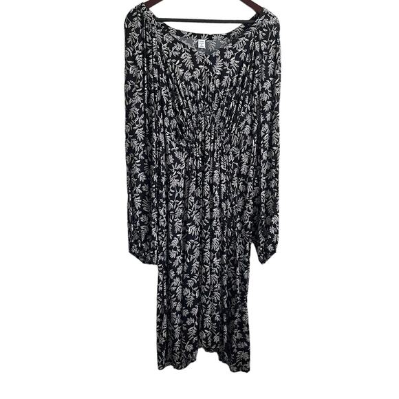 Old Navy Women‎ Maternity Rayon Dress 2X Black Foliage Print Flowy High Waist - Picture 1 of 9